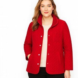 Talbots Red Diamond Quilted Corduroy Trim Snap Button Barn Jacket Sz Small